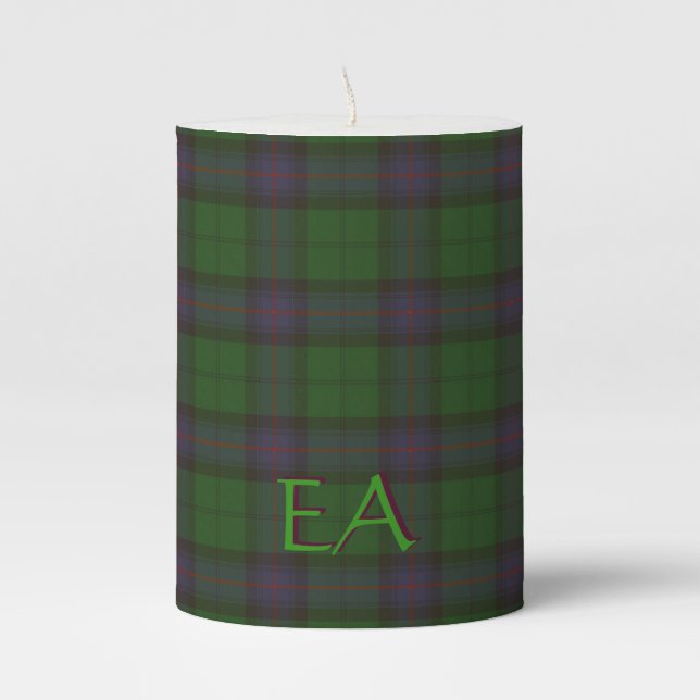 Armstrong Official Clan Tartan with your initials Pillar Candle (Front)