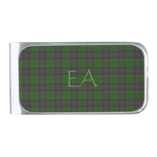 Armstrong Official Clan Tartan with your initials Silver Finish Money Clip (Front)