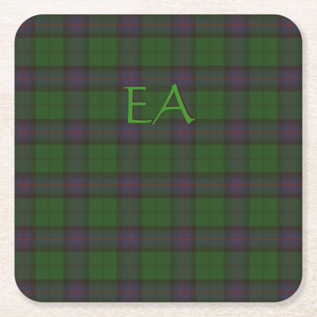 Armstrong Official Clan Tartan with your initials Square Paper Coaster (Front)
