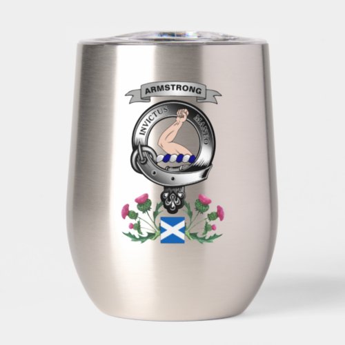 Armstrong Personalized Clan BadgeTartan Bagpipes Thermal Wine Tumbler