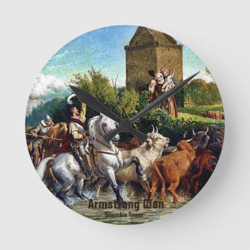 Armstrong Scottish Clan Castle Painting Round Clock