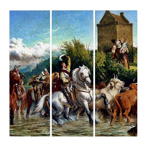 Armstrong Scottish Clan Gilnockie Tower Painting Triptych
