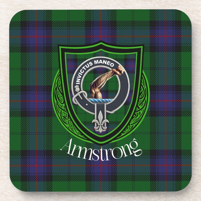 Armstrong Scottish Clan Tartan & Crest Beverage Coaster (Front)