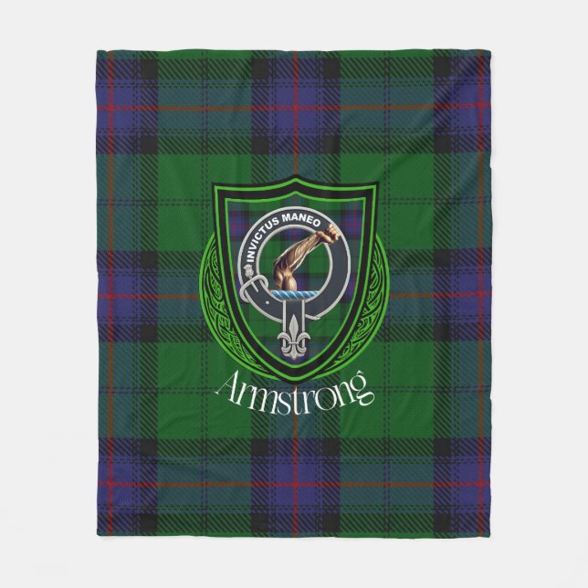 Armstrong Scottish Clan Tartan Crest Fleece Blanket (Front)