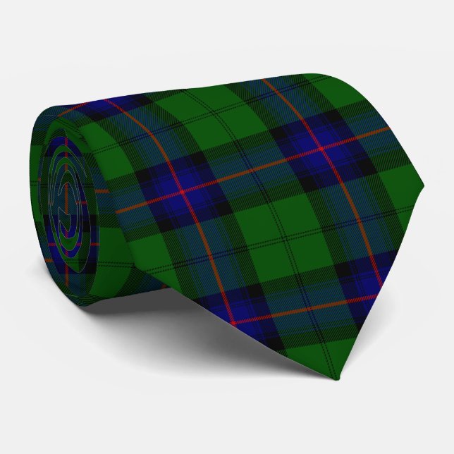 Armstrong tartan blue and green plaid neck tie (Rolled)