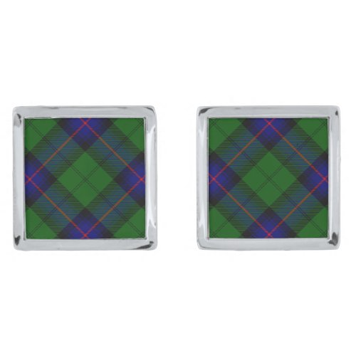 Armstrong tartan blue and green plaid silver cufflinks