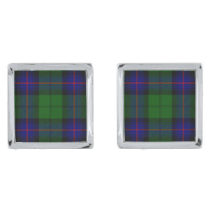 Armstrong tartan blue and green plaid silver cufflinks