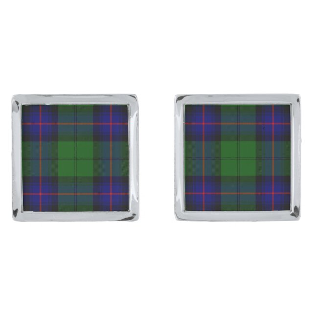 Armstrong tartan blue and green plaid silver cufflinks (Front)
