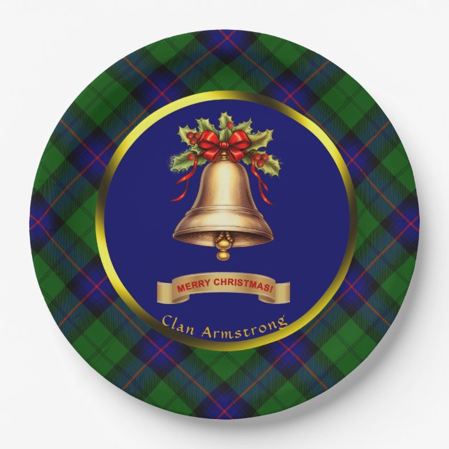 Armstrong Tartan Personalized Christmas Paper Plates (Front)