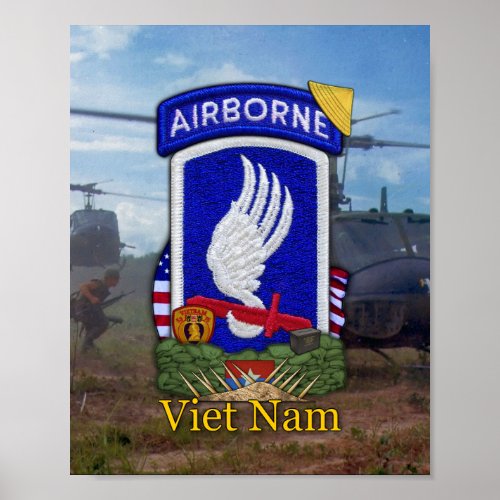 Army 173rd ABN BDE Vietnam War Patch Poster