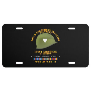 Army - 502nd PIR 101st Helmet - WWII w EUR SVC License Plate