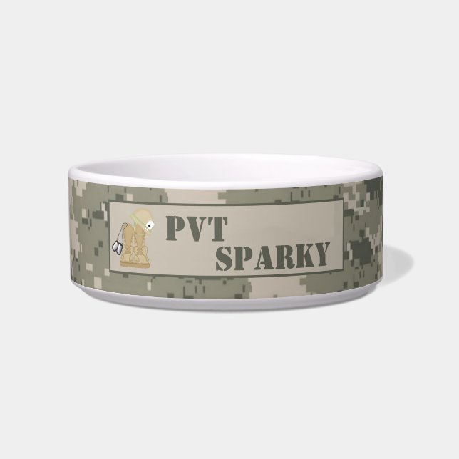 ARMY ACU Camoflauge Digital Camo Pet Food Bowl (Front)