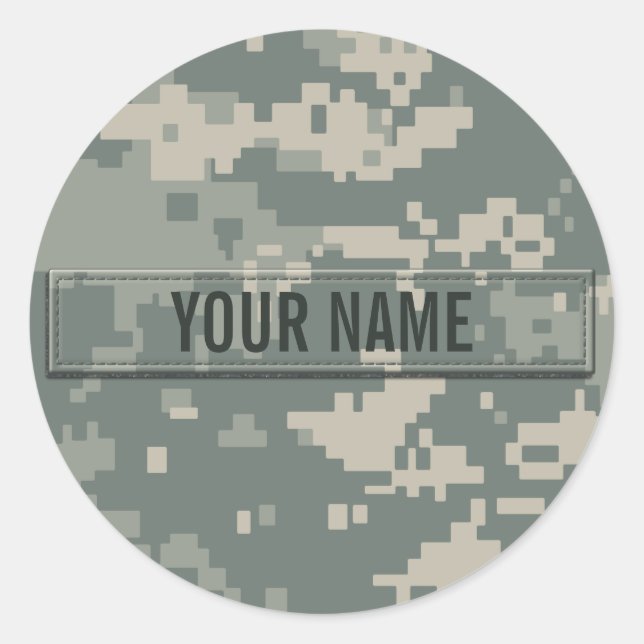 Army ACU Camouflage Customizable Classic Round Sticker (Front)