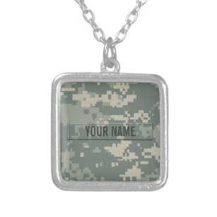 Army ACU Camouflage Customizable Silver Plated Necklace