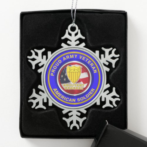 Army Adjutant General Veteran Christmas Snowflake Pewter Christmas Ornament
