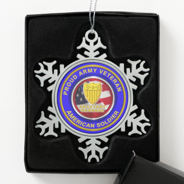 Army Adjutant General Veteran Christmas Snowflake Pewter Christmas Ornament (Box)