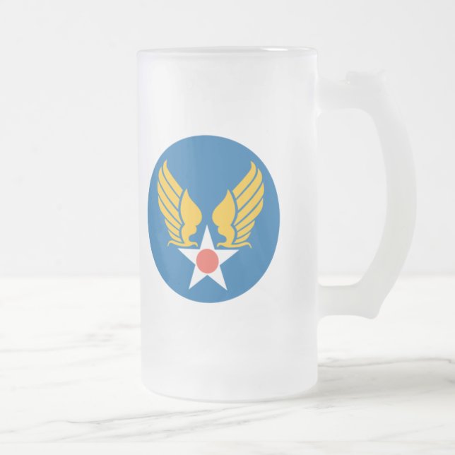 Army Air Corps Shield Frosted Glass Beer Mug (Right)