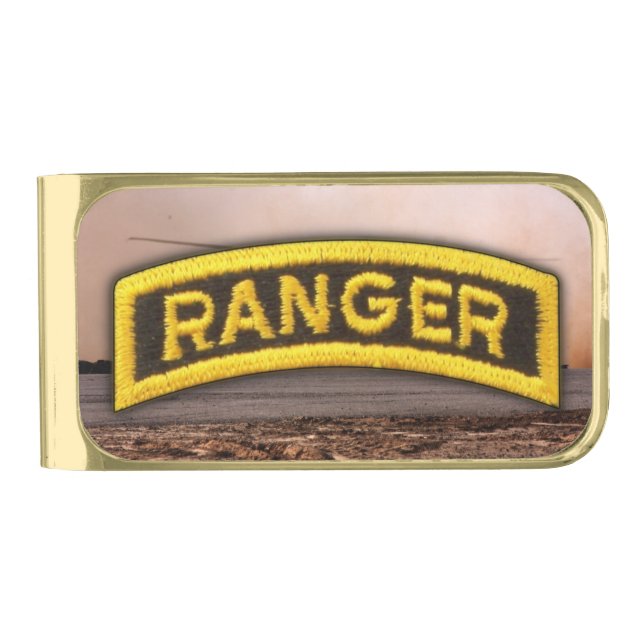 Army Airborne Rangers Veterans Vets Tab Gold Finish Money Clip (Front)