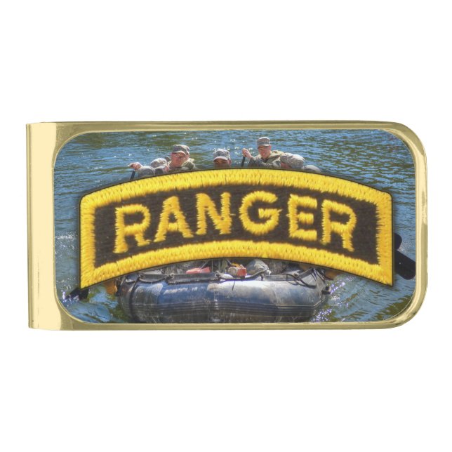 Army Airborne Rangers Veterans Vets Tab Gold Finish Money Clip (Front)