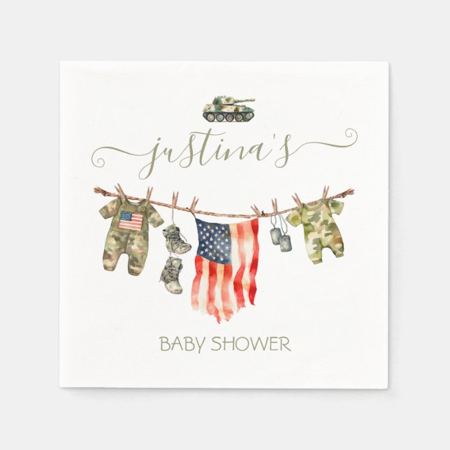 Army American Flag Baby Shower Clothesline Napkins (Front)