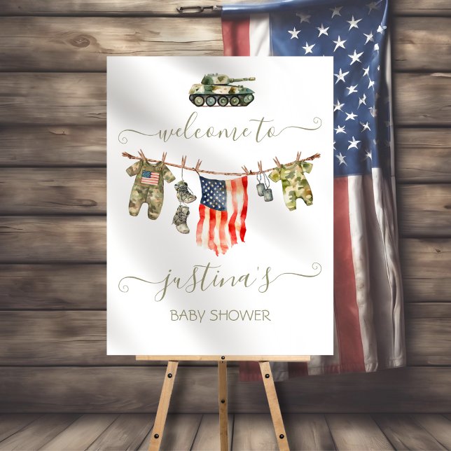 Army American Flag Baby Shower Clothesline Welcome Poster (Creator Uploaded)