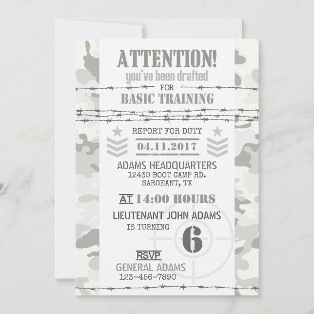 Army Arctic Camouflage Military Birthday Invitation (Front)