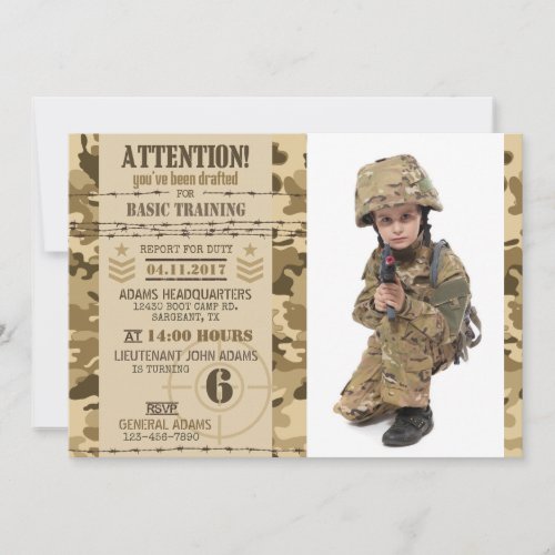 Army Arid Camouflage Military Birthday Invitation