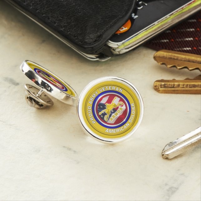 Army Armor Proud Veteran Lapel Pin (In Situ)