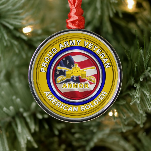 Army Armor Veteran Christmas Metal Ornament (Tree)