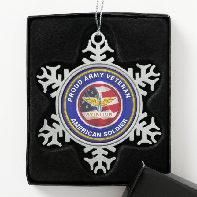 Army Aviation Veteran Christmas Snowflake Pewter Christmas Ornament (Box)