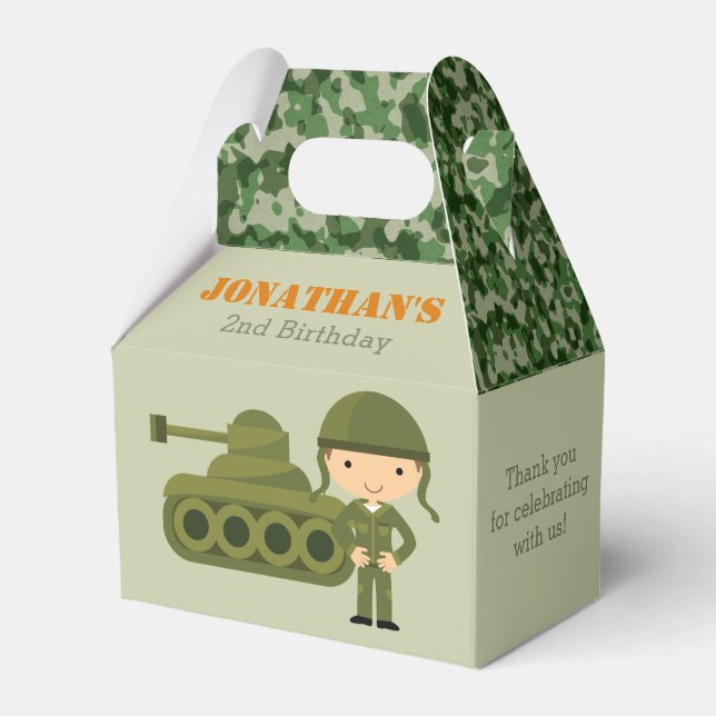 Army Birthday Favor Boxes Kids Boy Soldier Camo (Front Side)