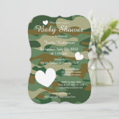Army camo baby shower invitations with cute hearts (Standing Front)