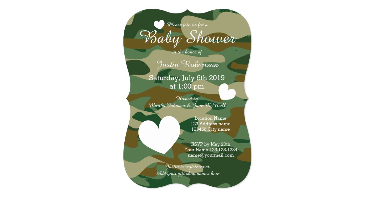 Army Camo Baby Shower Invitations With Cute Hearts Zazzle Com