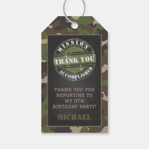 Army Camo Birthday Party Gift Tag