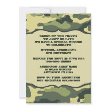 Army Camo Birthday Party invites green camouflage