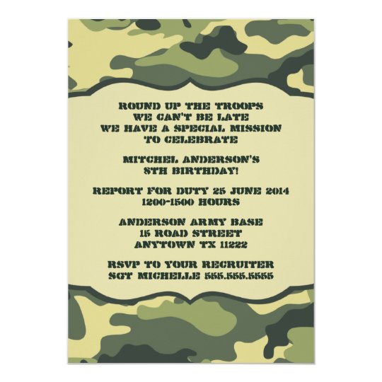 Army Camo Birthday Party Invites Green Camouflage Army Camo Birthday Party Invites Green Camouflage