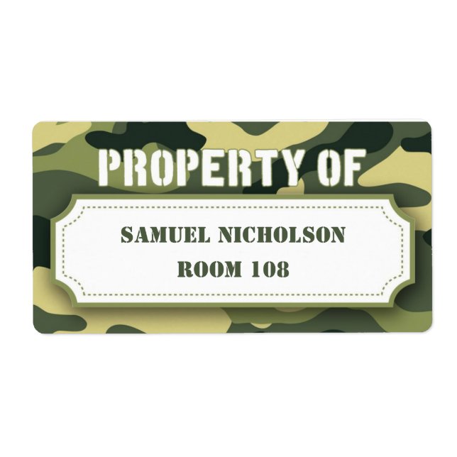 Army Camo Property ID school supply book Label (Front)