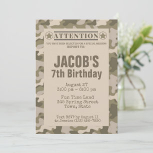 Army Camo Themed Birthday Invites