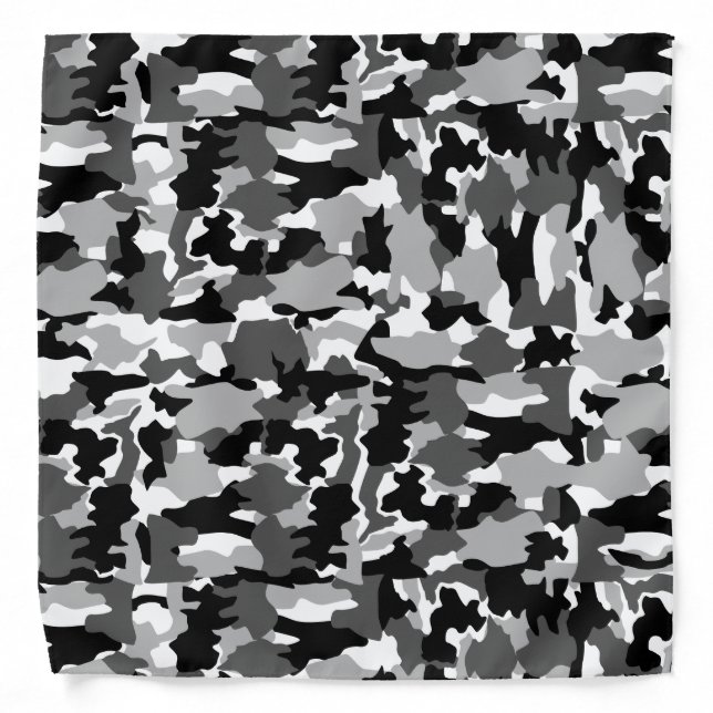 Army camouflage black and white pattern bandana (Front)