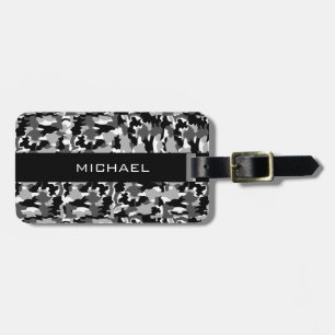 Army camouflage black and white pattern luggage tag