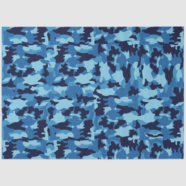 Army camouflage Blue pattern Tissue Paper (Front)