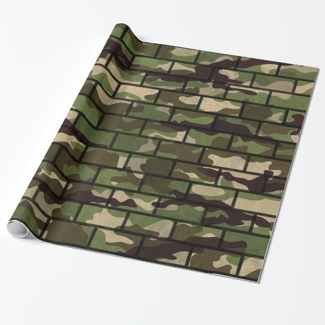 Army Camouflage Brick Wall Wrapping Paper (Unrolled)