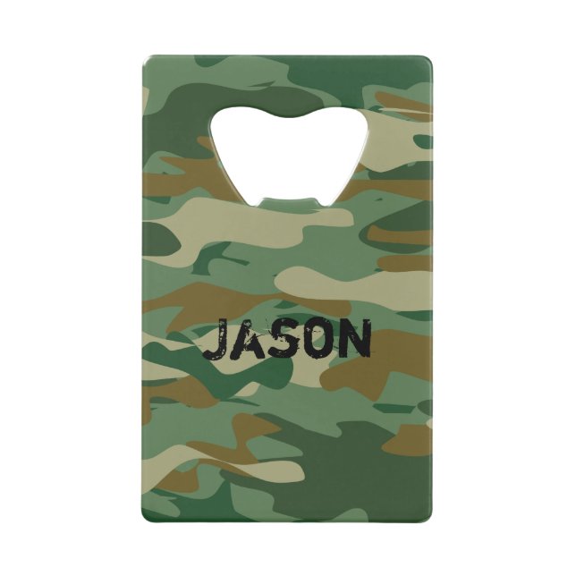 Army camouflage color credit card bottle opener (Front)