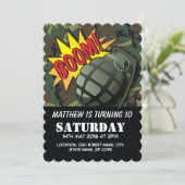Army Camouflage Comic Grenade Kids Birthday Invitation (Standing Front)
