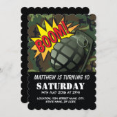 Army Camouflage Comic Grenade Kids Birthday Invitation (Front/Back)