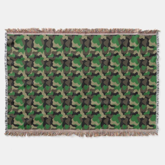 Army Camouflage Design Green Earth Tones Throw Blanket (Front)