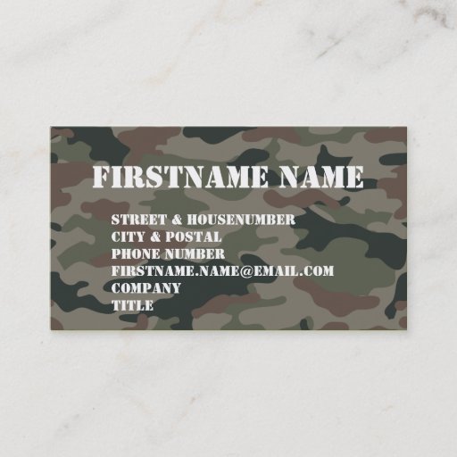 Customizable Army Camouflage Green Brown Soldier Business Card Templates