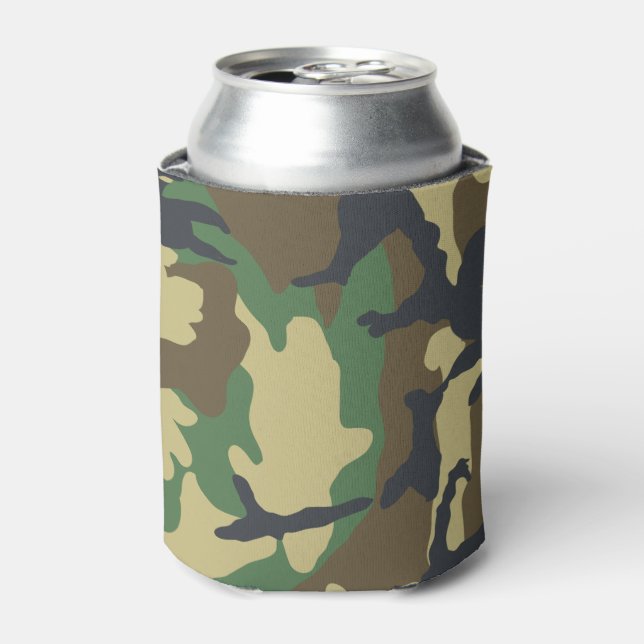 Army Camouflage Hunting Fishing Green Brown Can Cooler (Can Front)