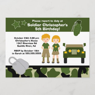 Army Camouflage Soldier Kids Birthday Party Invitation