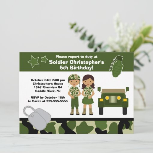 Army Camouflage Soldier Kids Birthday Party Invitation Zazzle